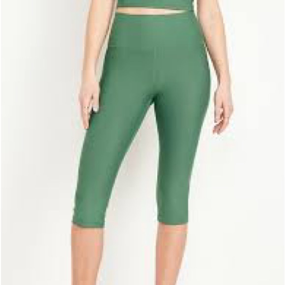 NWT OLD NAVY High-Waisted Cropped Leggings Color:GREEN ESSENCE SIZE LARGE - Picture 1 of 7